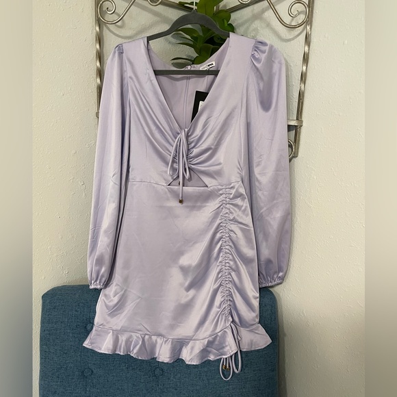 NWT FN All Night Longer Satin Mini Dress in Lilac - Picture 4 of 11